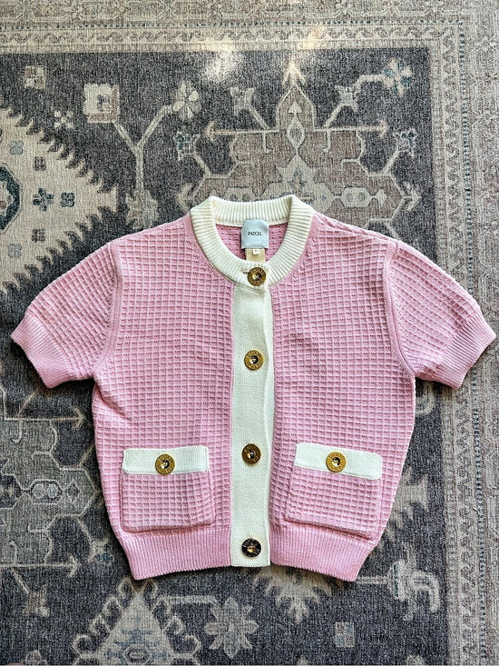 Patou Sweaters - Patou Waffle-knit cotton cardigan Pink & Cream Small